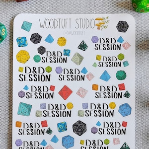 D&D Session Planner-Aufkleberblatt mit polyedrischen Würfeln – Premium-Aufkleber für Tagebücher, Kalender und Planer | D20 RPG Fantasy-Spiele DND