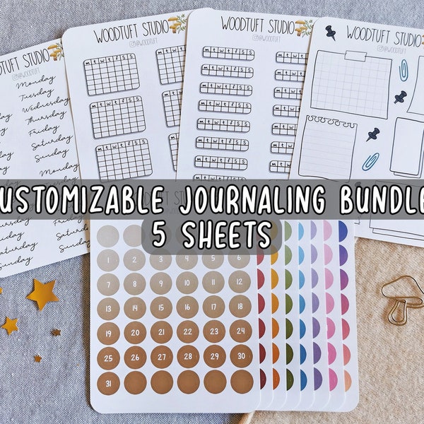 Journaling Kit - Customizable Dot Grid Journal or Bullet Planner Sticker Sheet Bundle