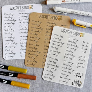 Wochentag in Schreibschrift für den Bullet Planner oder Dot Grid Journal