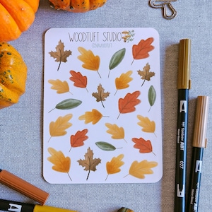 Feuille d'autocollants feuilles d'automne pour journal quadrillé à points ou agenda à puces - Stickers feuilles esthétiques d'automne