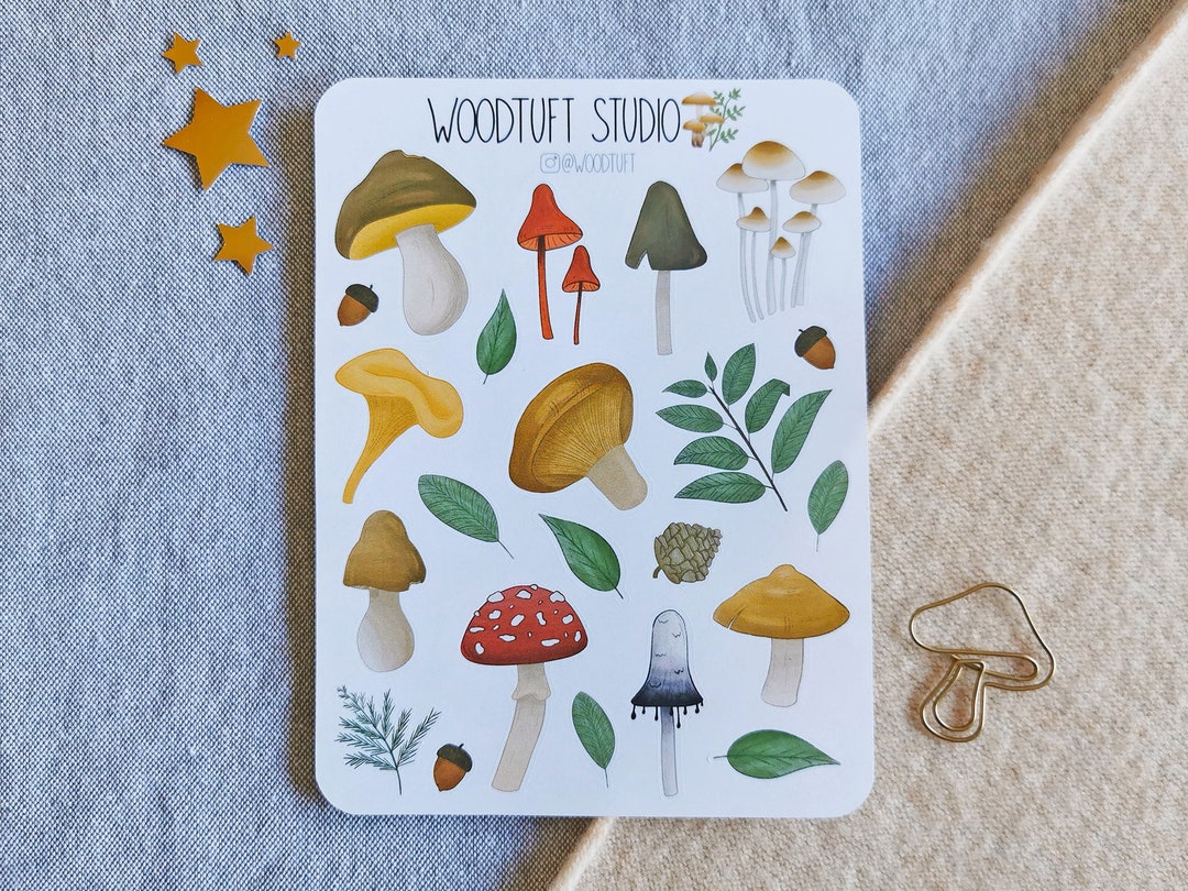 Mushroom Sticker Sheet - Mycology Watercolor Stickers for Bullet Journal or Planner