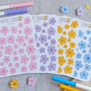 Spring Flowers Sticker Sheet - Borderless Floral Deco Stickers for Dot Grid Journal or Bullet Planner