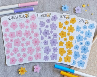 Spring Flowers Sticker Sheet - Borderless Floral Deco Stickers for Dot Grid Journal or Bullet Planner