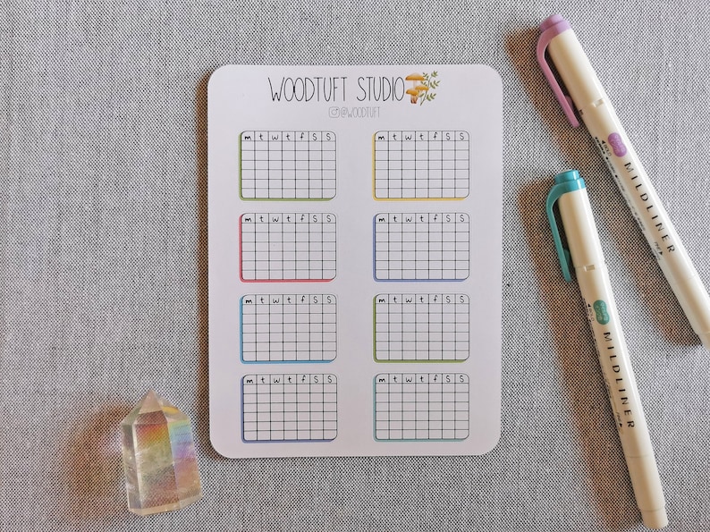 Habit Tracker Monthly Sticker Sheet for Dot Grid Journal or Bullet Planner Colourful