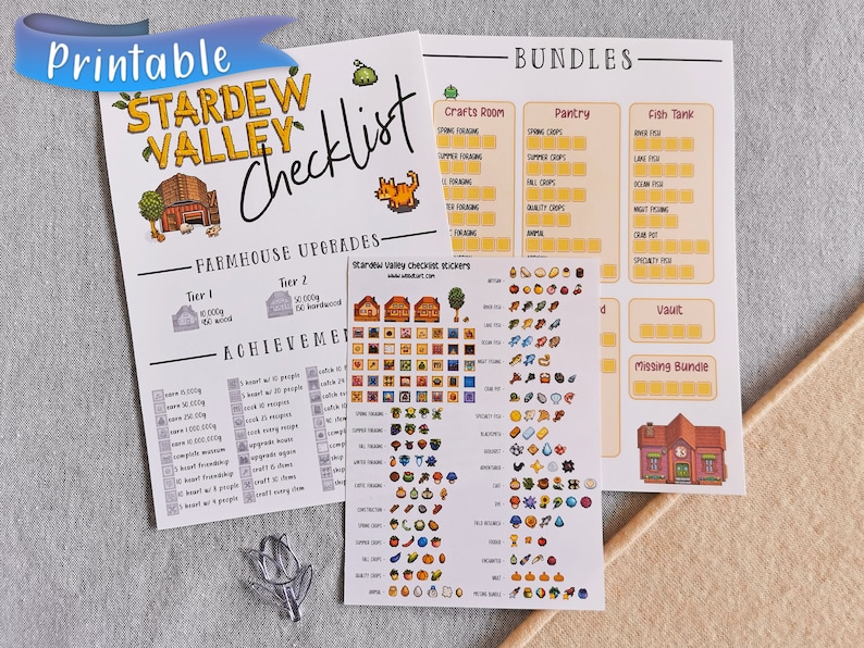 Stardew Valley checklist printable with stickers 