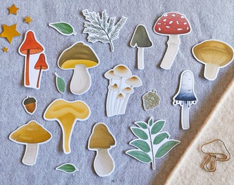 Mushroom Sticker Flakes - Large Mycology Stickers for Dot Grid Journal or Bullet Planner