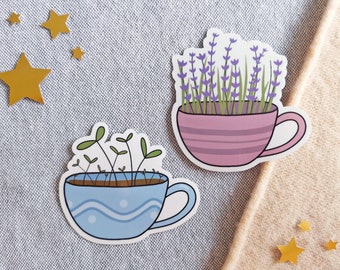 Mug Plants Vinyl Sticker - Weatherproof Waterproof Glossy Decal for Laptop etc.