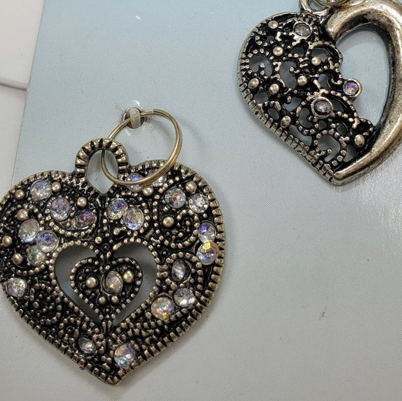 3 Elegant Crystal and Silver Heart Charms # 164