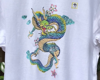 Unisex Blue Dragon t-shirt. Strength Dragon. Animal t-shirt. Watersplash shirt. Hand-drawn & painted Chinese Dragon. Graphic artistic tee.