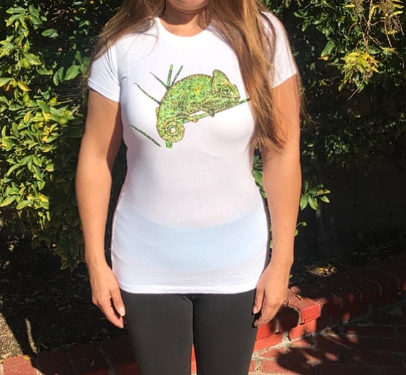 Unisex Chameleon Tshirt. Hand painted t-Shirt. Animal Tshirt. Hand drawn tee. t-shirt.Reptile tshirt. Soft tshirt. Watercolor tshirt.