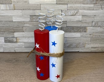 Handmade Patriotic Firecracker Trio: Tier Tray Decor