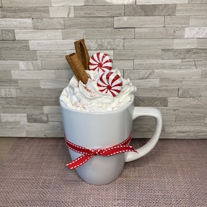 fake hot chocolate/tiered tray fall decor/fake mug/faux hot chocolate/fall decor/2 tier tray/ 2 tier tray fall decor/faux food/fall decor