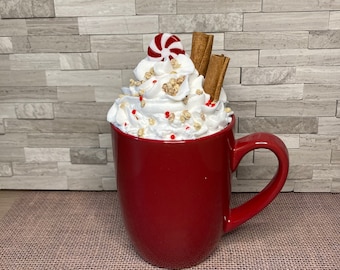 Faux Hot Chocolate Mug: Red Tiered Tray Fall Decor, Photo Prop