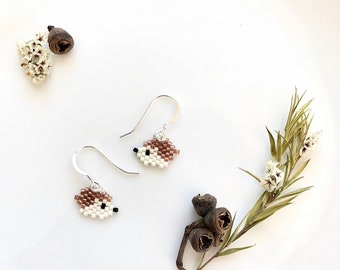 Hedgehog Earrings, Wildlife Jewellery, Hedgehog Jewellery, Silver Jewellery, Cute Hedgehog Gift, Beaded Hedgehog,Valentines Gift.