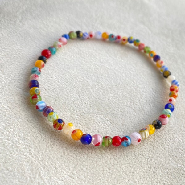 Millefiori Bracelet, Rainbow Beaded Glass Bracelet, Multi Coloured Jewellery, Stretchy Elastic Bracelet, Children Adult Bracelet, LetterBox