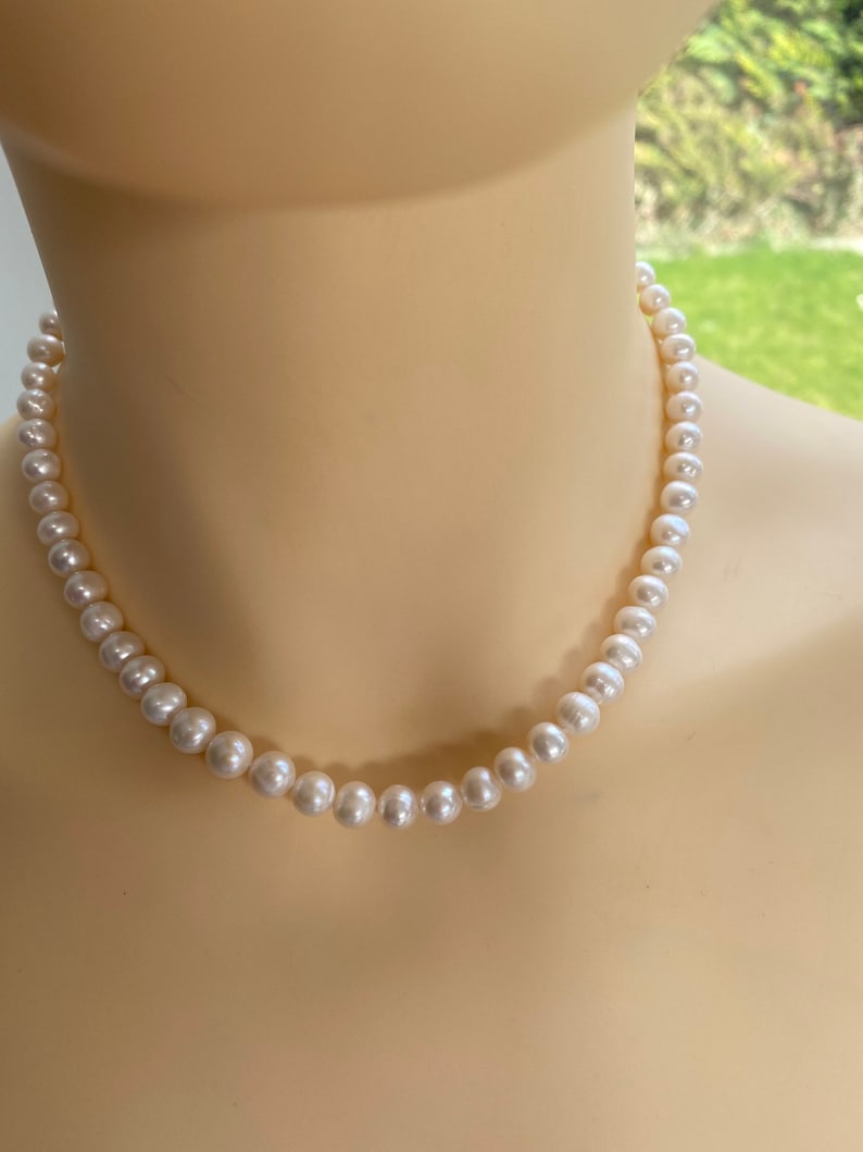 Freshwater Pearl Necklace,White Pearl Necklace,Beaded Pearl Jewellery,Anniversary Pearls,Gifts For Her,Summer Pearl Jewellery,Birthday Gift image 3