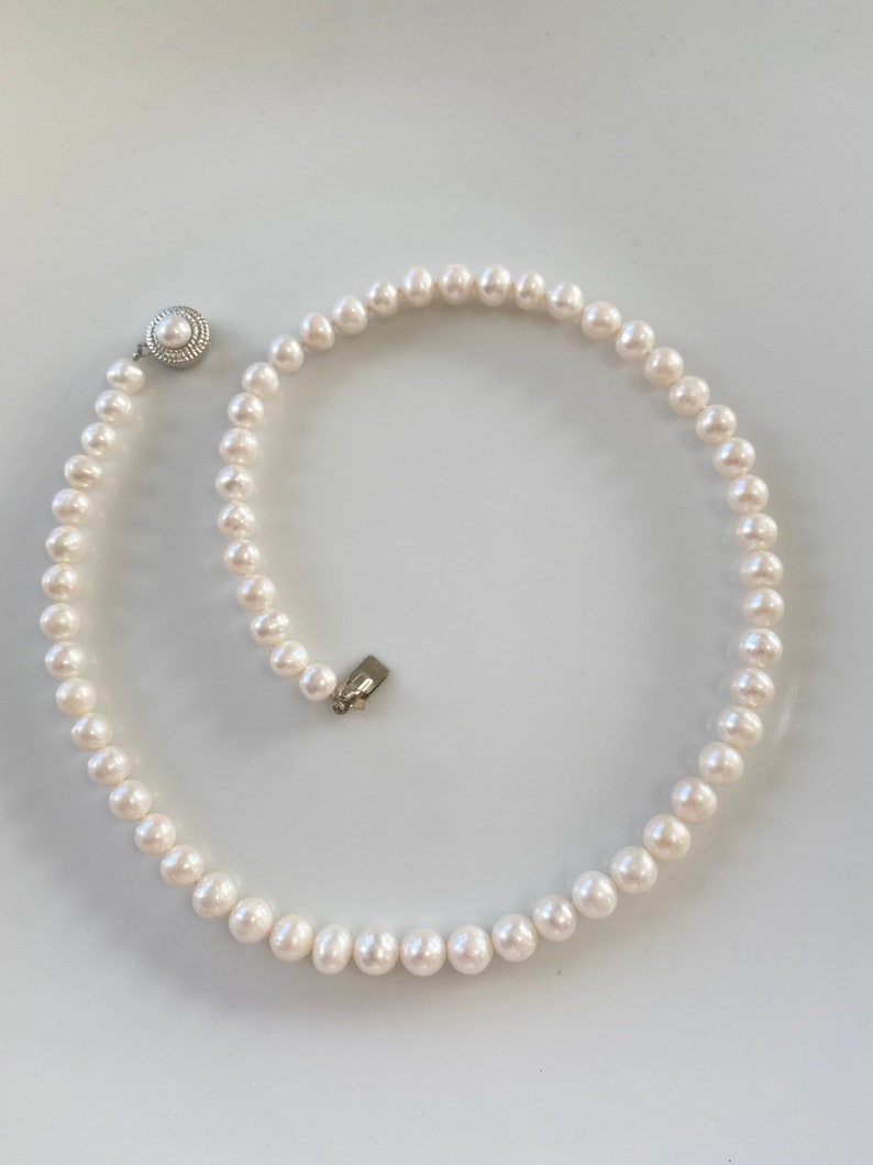 Freshwater Pearl Necklace,White Pearl Necklace,Beaded Pearl Jewellery,Anniversary Pearls,Gifts For Her,Summer Pearl Jewellery,Birthday Gift image 2