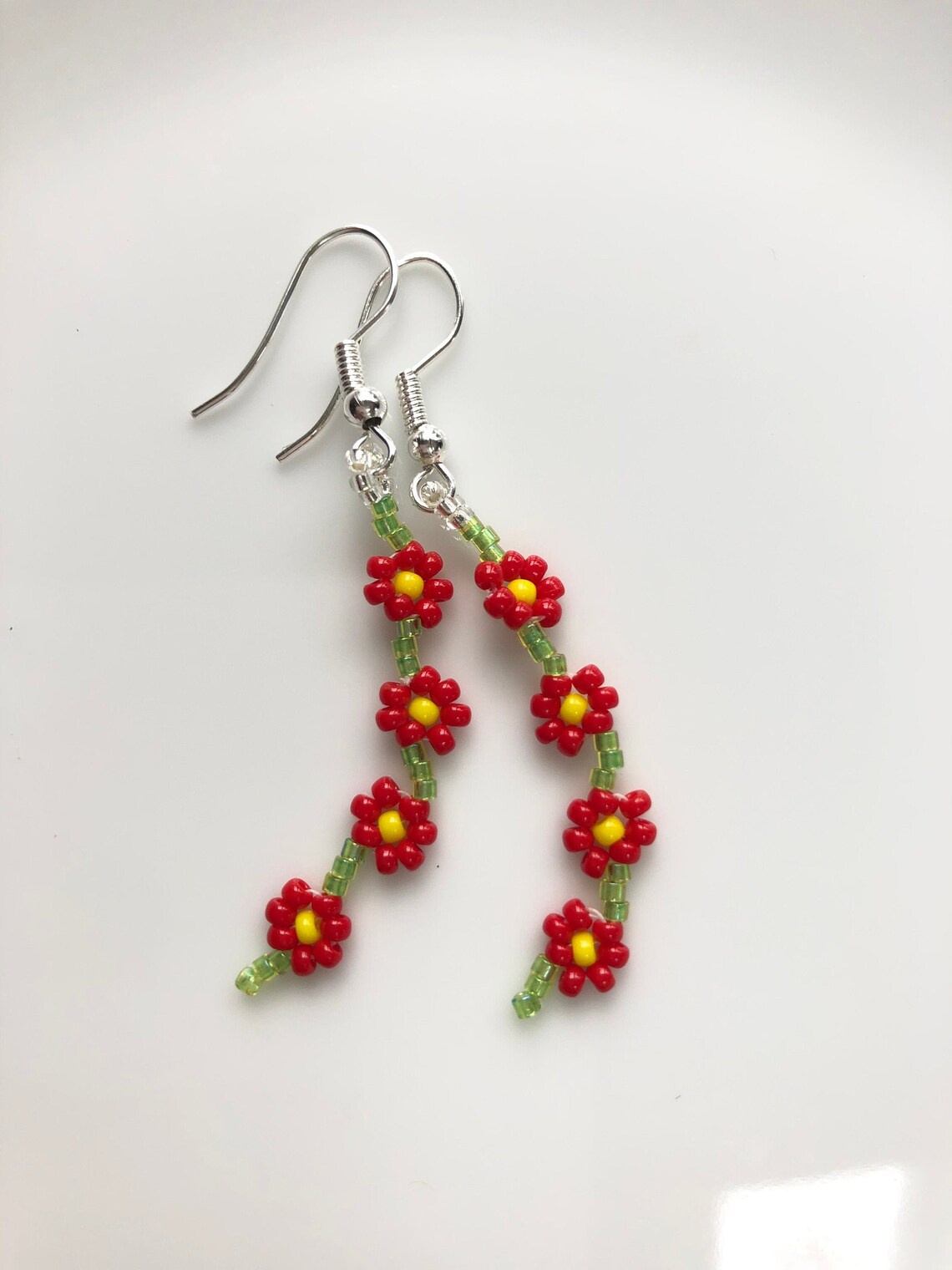 Beaded Daisy Chain Earrings Flower Earrings Seed Bead Dangle Etsy