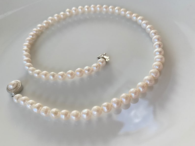 Freshwater Pearl Necklace,White Pearl Necklace,Beaded Pearl Jewellery,Anniversary Pearls,Gifts For Her,Summer Pearl Jewellery,Birthday Gift image 7