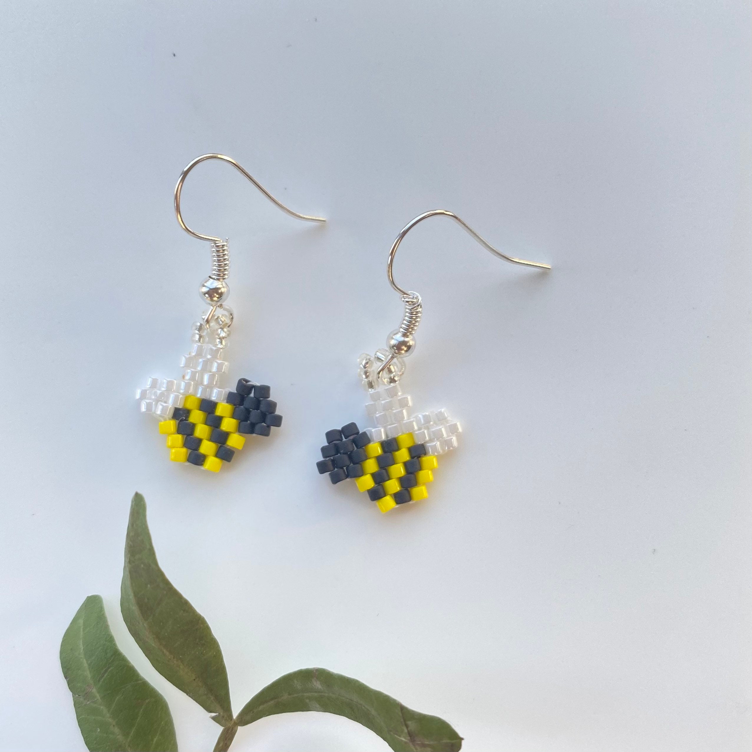 Bee Earrings Beaded Bumblebee Dangle Earrings Yellow Black Etsy UK