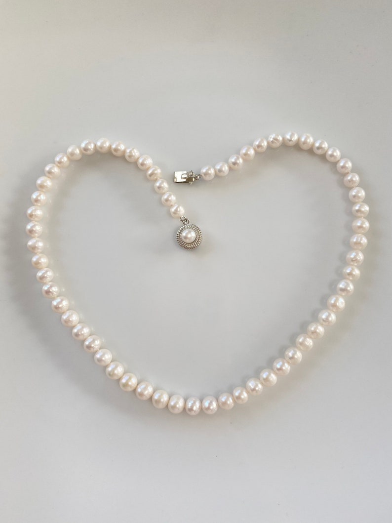 Freshwater Pearl Necklace,White Pearl Necklace,Beaded Pearl Jewellery,Anniversary Pearls,Gifts For Her,Summer Pearl Jewellery,Birthday Gift image 1