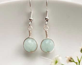 Genuine Aquamarine Earrings, Blue Stone Dangle Earrings,March Birthstone, Gifts For Her, Sterling Silver earrings, Gemstone Earrings