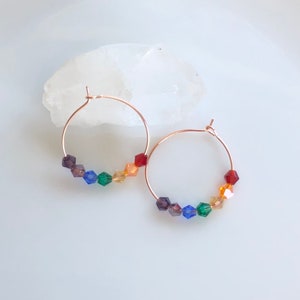 Rainbow Earrings, Rose gold Hoop Earrings, Rose Gold-Plated Earrings, Rainbow Accessories, Rainbow Gift, Rainbow Jewellery