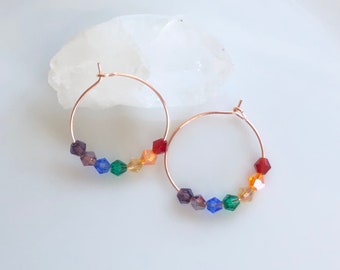 Rainbow Earrings, Rose gold Hoop Earrings, Rose Gold-Plated Earrings, Rainbow Accessories, Rainbow Gift, Rainbow Jewellery