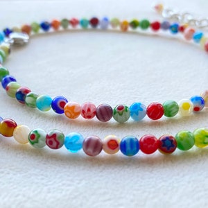 Millefiori Glass Necklace, Rainbow Necklace,Boho Hippie Choker Layer Necklace, Beaded Minimalist,Children Adult Necklace, Spring Summer look