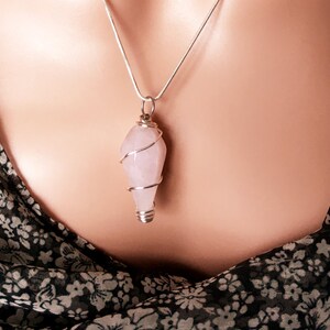 Rose Quartz Faceted Cone Pendulum Wire Wrapped Pendant Necklace, Healing Dowsing Crystal Pendulum, 925 Silver Plated Snake Chain, Gift Item