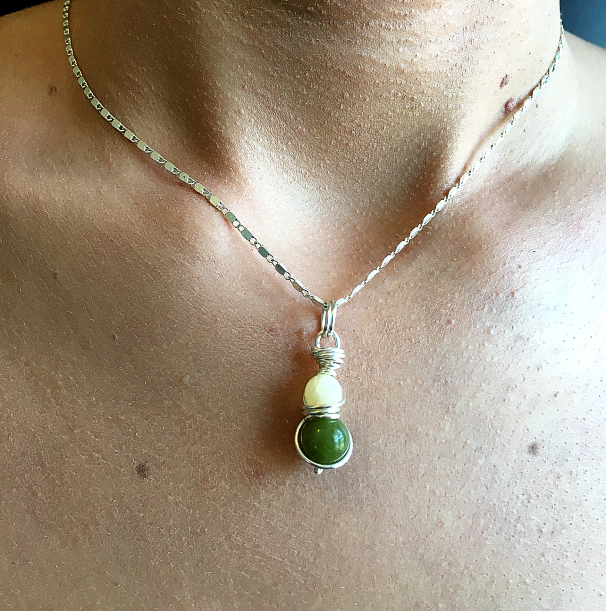 Jade Pendant Necklace Sterling Silver Chain Jade Wire Wrapped Etsy