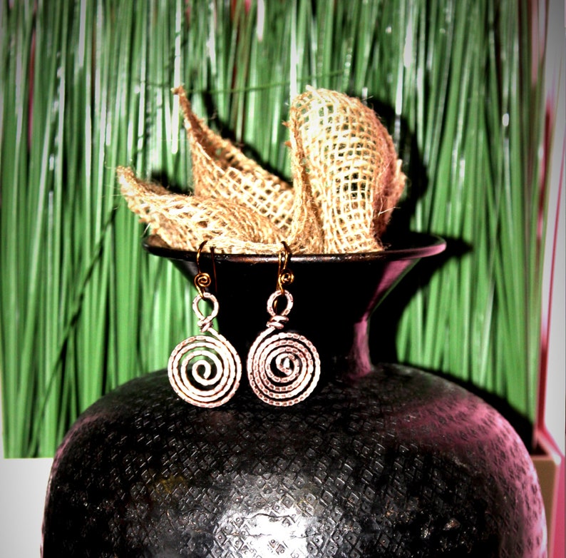 Egyptian Style Earrings Made With Pure Aluminum Wire And Nickel Free Jewelry Hypoallergenic Earrings Boho Spiral Earrings Copper Led