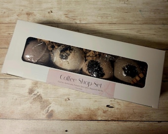 Small bath bomb set- 4 count bath bombs-coffee shop-mocktail set-fruit set.