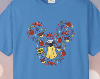 Snow White Princess Shapes Comfort Colors T-Shirt, Chinoiserie Shirt, Fairytale Top, Unisex Tee, Poison Apple, Stars Hearts