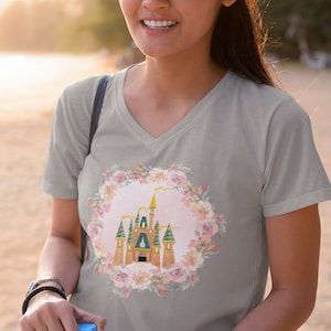 Cinderella&#39;s Royal Rose Garden Castle V-neck Shirt, Family Trip Shirt, Matching Vacation Shirt, Theme Park Tee, Women&#39;s Tee, Castle Shirt