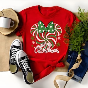 Minnie Peppermint Swirl Christmas Tee Shirt, Mouse Kingdom Christmas Shirt, Magic World Vacation Shirt, Christmas Tee, Candy Cane Shirt