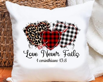 Love Never Fails Throw Pillow, Inspirational Pillow, Christian Pillow, Motivational Pillow, Home Decor Pillow, Housewarming Gift