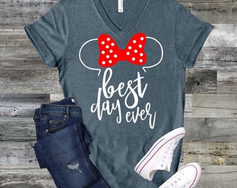 Best Day Ever V-Neck Shirt, Mouse Ears V-Neck Shirt, Summer Trip V-Neck Shirt, Vacation V-Neck Shirt, Theme Park Shirt, Women's Shirt