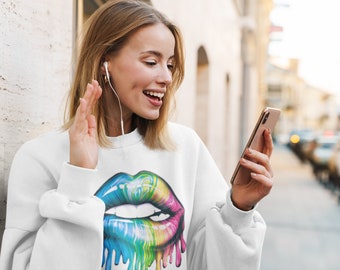 Dripping Lips Multi-Color, Girls Rocker Shirt, Women Party Shirt, Biting Lips