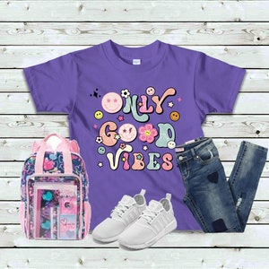 Good Vibes Only Youth Shirt, Good Vibes Graphic Tee, First Day of School Shirt, Back to School Shirt, Girl&#39;s School Shirt, Smiley Face Shirt