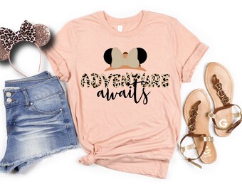 Adventure Awaits Ladies Shirt, Women's Fantasy Shirts, Minnie Ears Shirt, Animal World Shirt, Family Vacation Shirt