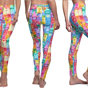Kleurrijke Kleine Wereld Leggings, Familie Trip Leggings, Vakantie Leggings, Thema Park Leggings, Vrouwen Leggings