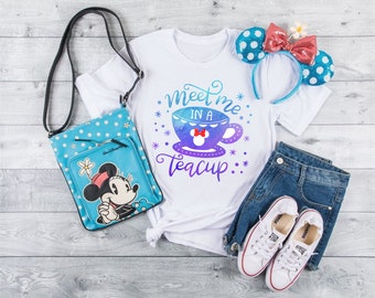 Watercolor Meet Me In A Teacup Youth Kids Shirt, Alice in Wonderland Shirt, Child's Ride Shirt, Mouse Kingdom Vacation, Mad Tea Party Shirt