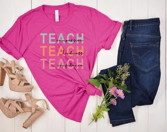 Teach Compassion Kindness Confidence Shirt, Teacher Shirt, Back to School Shirt, Teach Love Inspire Shirt, Inspirational Teacher Shirt