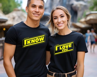 Leia and Solo Matching T-Shirts, Star Couples, Galaxy Wars, Han's Edge Shirt, Halloween Party, Hollywood Event, Funny Studios Shirt