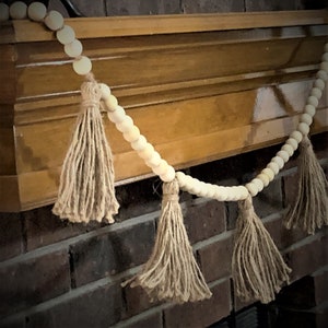 Beaded Garland With Tassels ~ Farmhouse Wooden Bead Garland ~ Christmas Decor ~ Tassel Beaded Garland ~ Boho Decor ~ Rustic Bead Garland