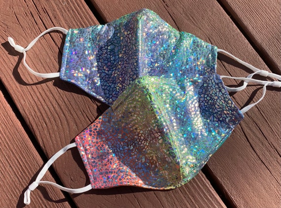 Sparkle Tie-Dye Holographic Masks ~ Protective 2 Layer Face Mask with Nose Wire ~ Unisex ~Adjustable For Size and Comfort~Adult or Kids Mask