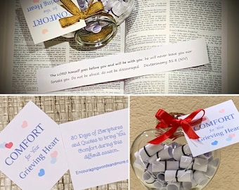 Comfort for Your Grieving Heart Jar ~ Bereavement gift ~ Daily Scripture Scrolls ~ 30 Comforting Quotes and Scriptures ~ Sympathy gift
