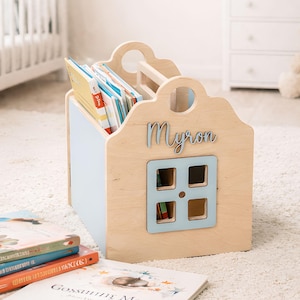 Wooden Book Caddy for Kids, Personalized Toddler Small Bookcase, Baby Book Lover Gift