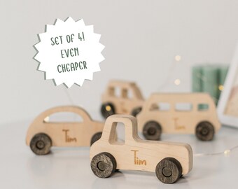 Conjunto de coches de madera juguetes personalizados para niños pequeños regalo personalizado para bebé 1er cumpleaños juguetes sensoriales para niños regalo de bautismo para nieto juguete natural